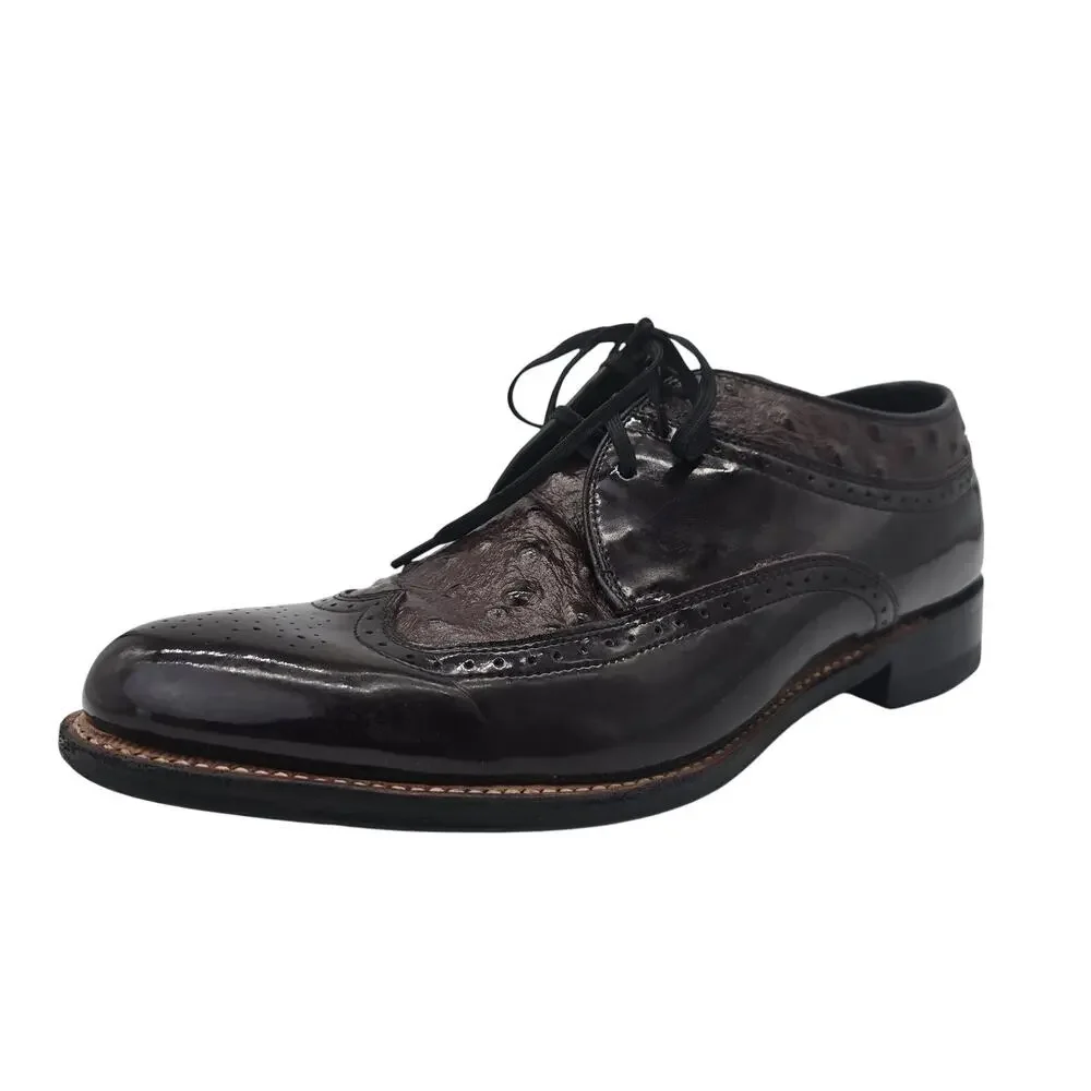 Stacy Adams Dayton Ostrich Wingtip Oxford Burgundy Lace up Dress Shoe Men's 9D